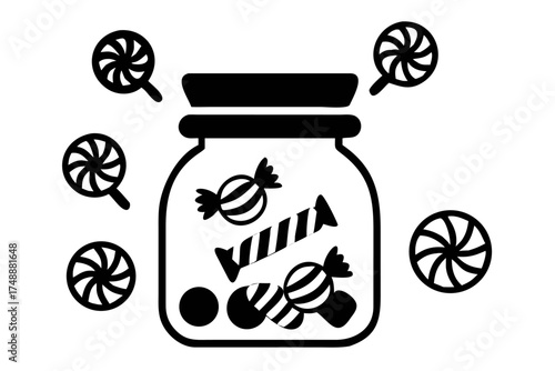 Candy jar icon with lollipops and sweets
