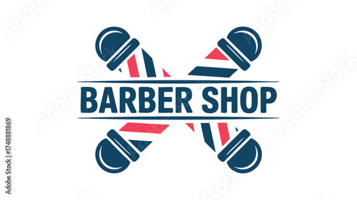 Classic barber shop emblem with red white blue stripes and bold text vintage style