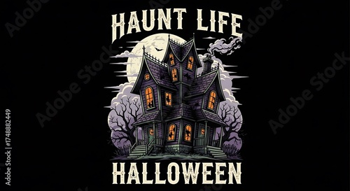 Haunted House Halloween Design - Spooky Haunt Life Illustration.