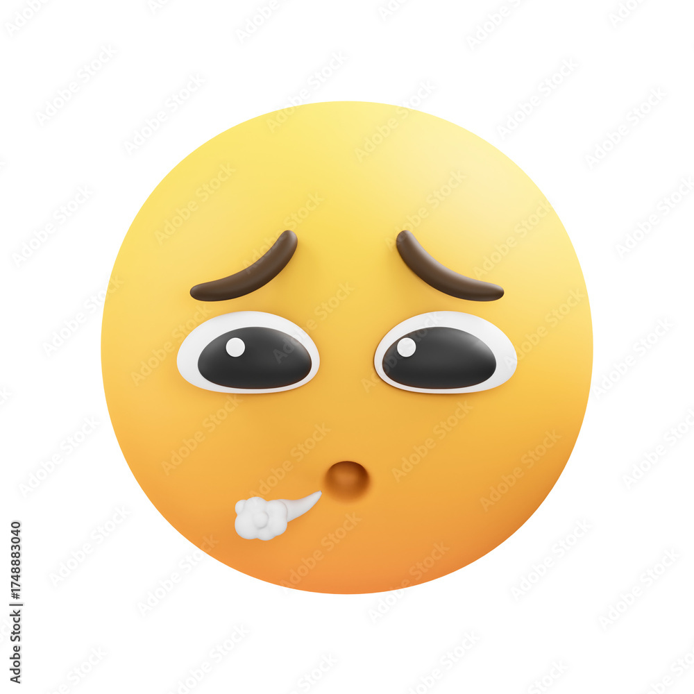 Fototapeta premium Yellow Emoticon With Uncertain Expression And Puckered Lips On Transparent Background