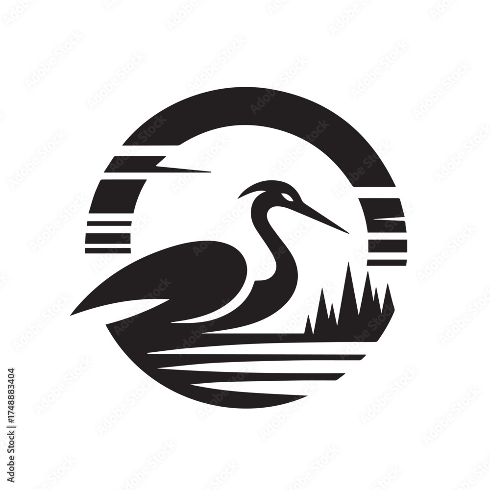 Obraz premium black and white stork logo vector