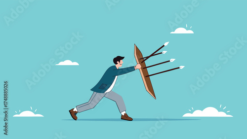 protection from threats, protects from Cyber ​​Threats to Businesses growth, protective shield company data security from cyber attacks, businessman uses a protective shield to ward off arrow attacks
