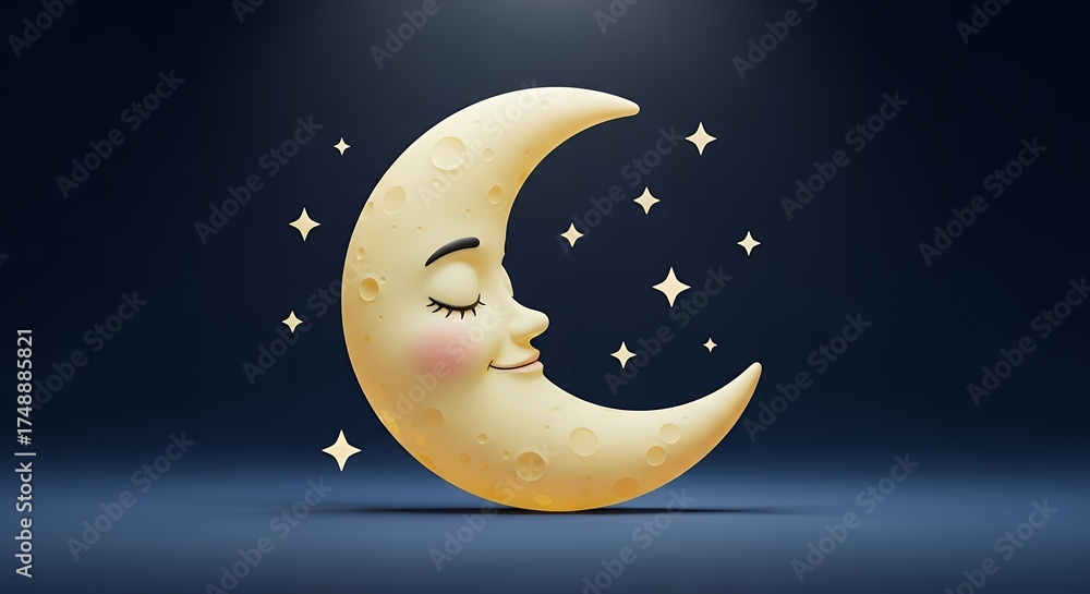 Naklejka premium Dreamy Cartoon Moon Illustration on Dark Blue Background