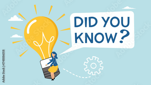 did you know? concept illustration, expert information, explanation or solution, businessman riding a light bulb idea balloon and using a megaphone with a speech bubble that says did you know?

