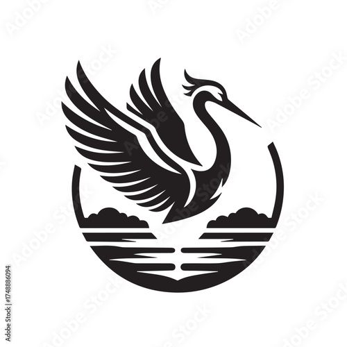 black and white stork logo vector