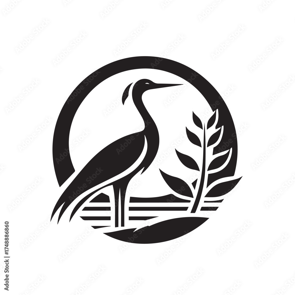 Fototapeta premium black and white stork logo vector