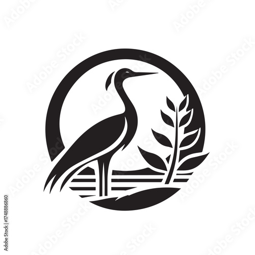 black and white stork logo vector