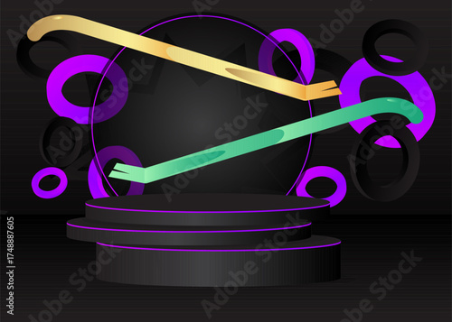 Mockup product display with Crowbar. Vector cylinder pedestal podium. Stage showcase for presentation. Minimal geometric forms.
