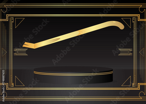 Mockup product display with Crowbar. Vector cylinder pedestal podium. Stage showcase for presentation. Minimal geometric forms.