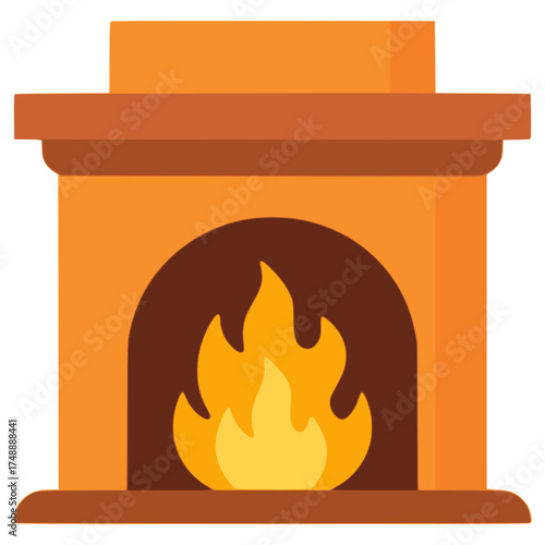 fireplace warm home decoration flat color vector illustration template design
