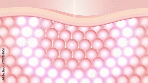 Laser shot through skin cell layer, skin and Facial treatment. 3D animation.
