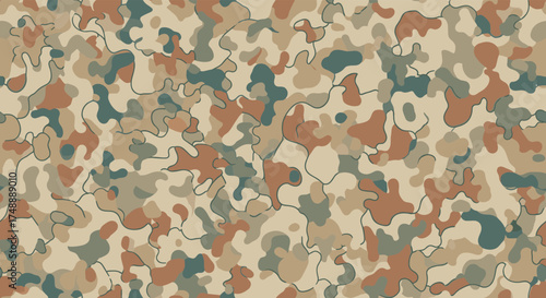 A detailed abstract pattern featuring irregular shapes in earth tones and muted blues.