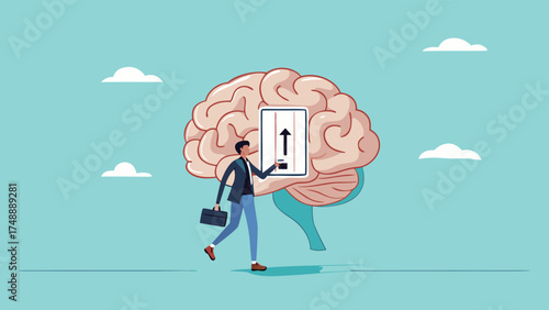 Turning off brain to relieve stress or problems, relaxation to relieve anxiety from your brain, Reduce stress concept, stress management, businessman turning off the switch in the human brain concept
