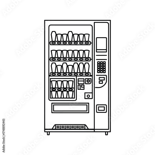 Line drawing of a modern vending machine with drinks