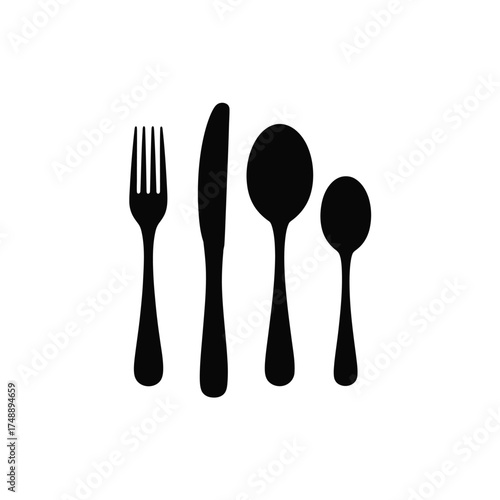 Black silhouette of a fork knife and two spoons