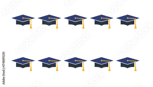 Graduation cap vector icon set. Mortarboard symbol for academic ceremony. University, college, school education concept. Student achievement & success illustration isolated.