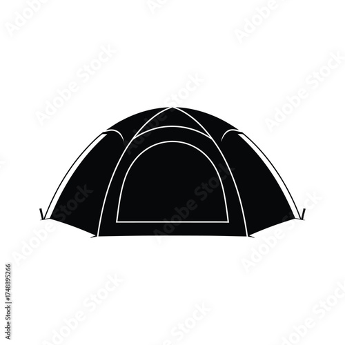 Simple black silhouette of a dome tent on white background