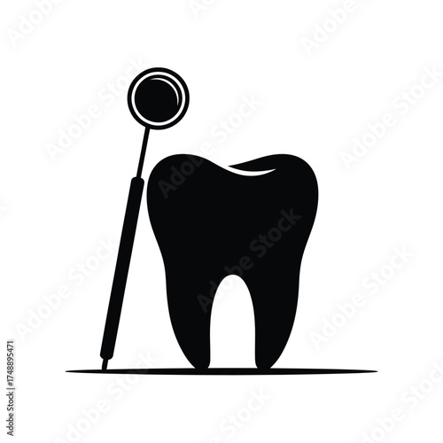 Black silhouette of a tooth and dental mirror icon