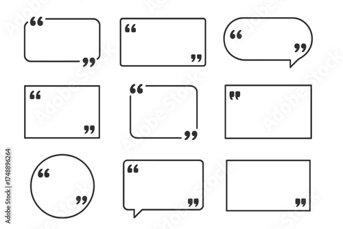 Big set quote box frame collection. Blank template for text, info, design. Quotation speech bubble for blog, comments. Testimonial vector icon symbol. Message and communication.