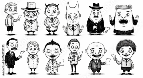 Whimsical Ink Quirky Hand-Drawn Characters for Playful Designs