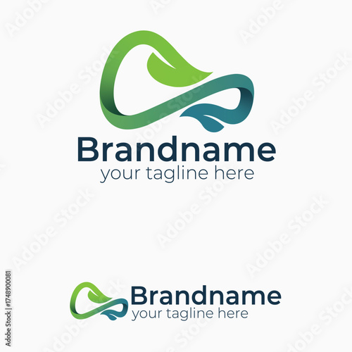 Abstract Infinity Loop Logo Vector Icon Design Template with Flowing Leaves for Nature Eco Sustainable Health Business