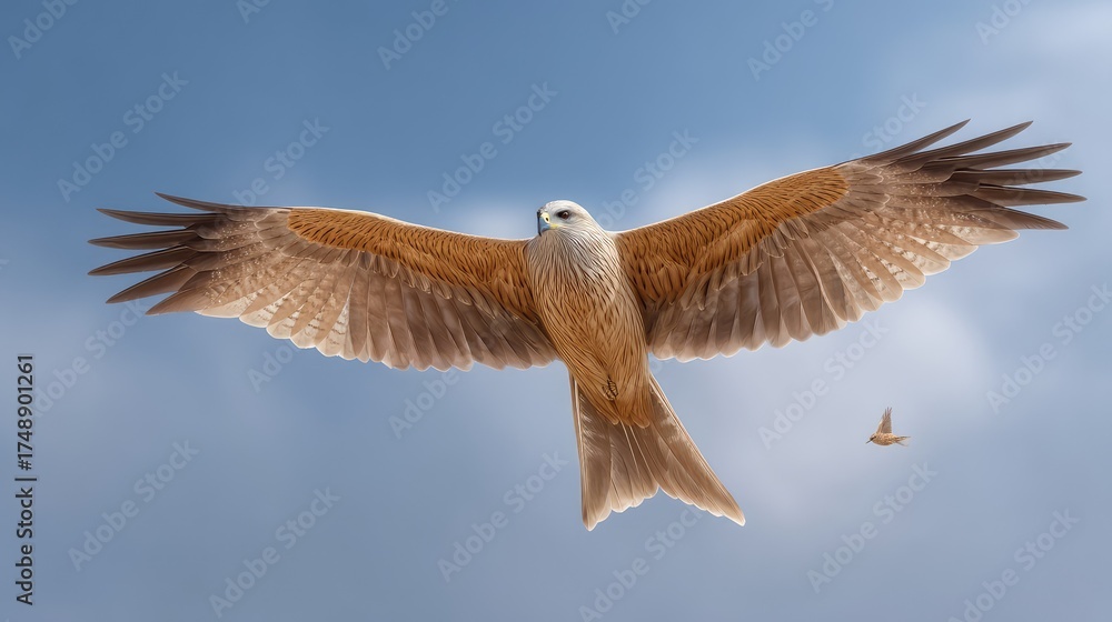 Obraz premium Majestic Bird in Flight Showcasing Wide Wingspan Against Blue Sky Highlighting Beauty and Grace of Nature in Avian Wildlife Photography