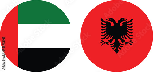 Dubai and Albania Circular Flags — Symbol of Global Partnership and Diplomatic Friendship and transparent background 

