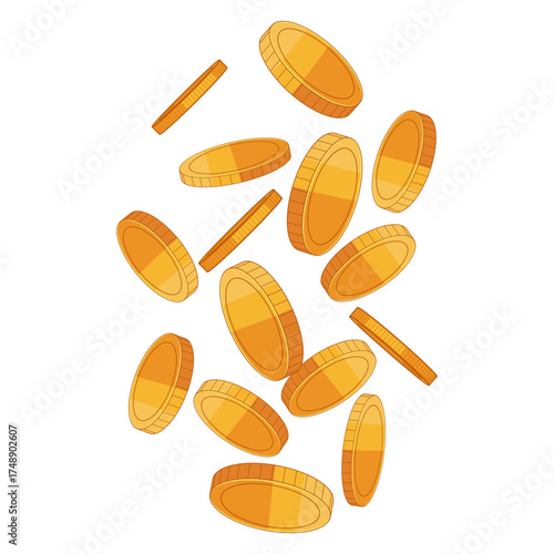 Golden coins falling, symbolizing financial prosperity, wealth, and monetary gain