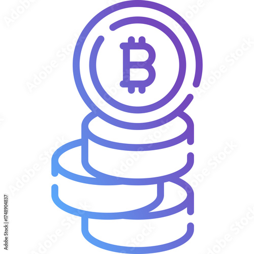 Gradient Line Bitcoin Token Icon - Modern Cryptocurrency Coin Stack Gradient Outline Vector