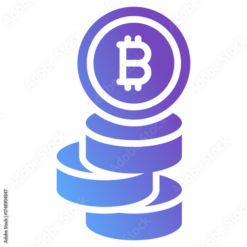 Glyph Gradient Bitcoin Token Icon - Digital Cryptocurrency Coin Stack Gradient Vector Design