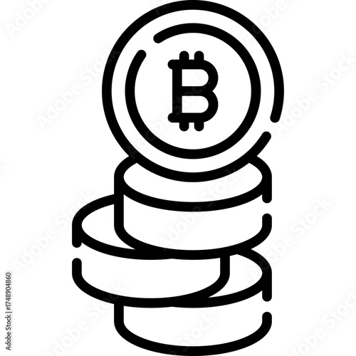 Outline Bitcoin Token Icon - Cryptocurrency Coin Stack Outline Vector Illustration