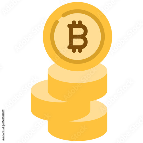 Flat Bitcoin Token Icon - Minimal Cryptocurrency Coin Stack Flat Vector Design