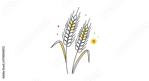 A visually appealing minimalist illustration depicting two ripe ears of wheat standing tall in a field on a clear day.