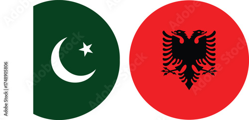 Pakistan and Albania Circular Flags Friendship Emblem – International Unity Vector Illustration and the transparent background 
