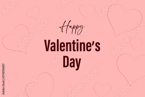 A pink background with "Happy Valentine's Day" text, surrounded by subtle heart outlines.