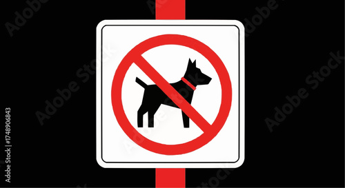 No dogs allowed sign in red circle, pet prohibition symbol for public spaces and safety notice