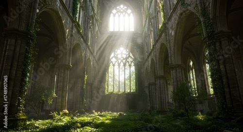 Wallpaper Mural Ancient Gothic Ruins Filled with Sunlight Illuminating Overgrown Forest Interior Torontodigital.ca