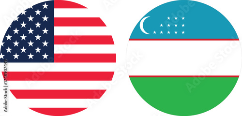 Circular Friendship Flags of America and Uzbekistan – Symbol of Unity, Partnership, and International Cooperation and the transparent vector.
