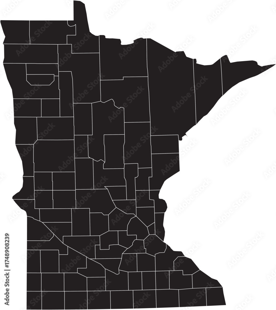 Fototapeta premium Minnesota State Map Silhouette With County Lines