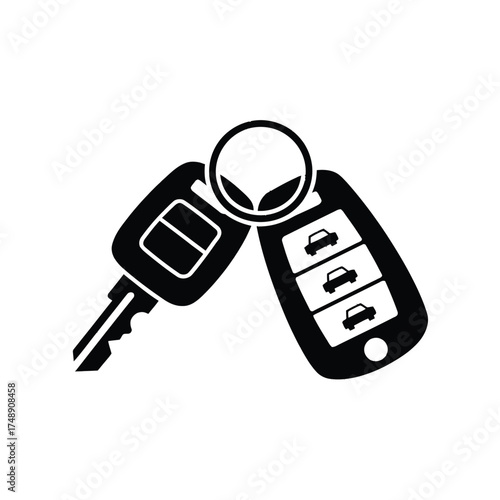 Modern car key fob and traditional key on a ring