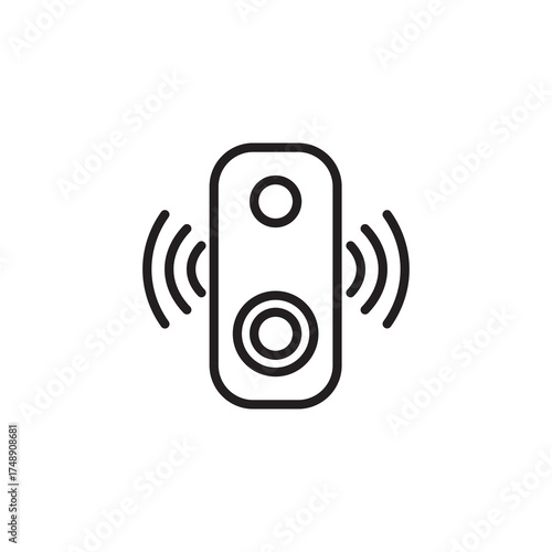 Simple Outline Smart Doorbell Icon with Sound Wave Shape Element