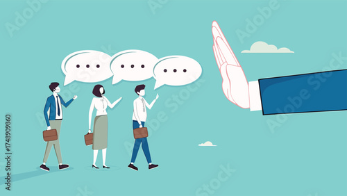rejection in business, say no or disapprove, work conflict, decline or refuse in conversation, deny request, statement of disagreement, businessman hand reject or employee request or opinion

