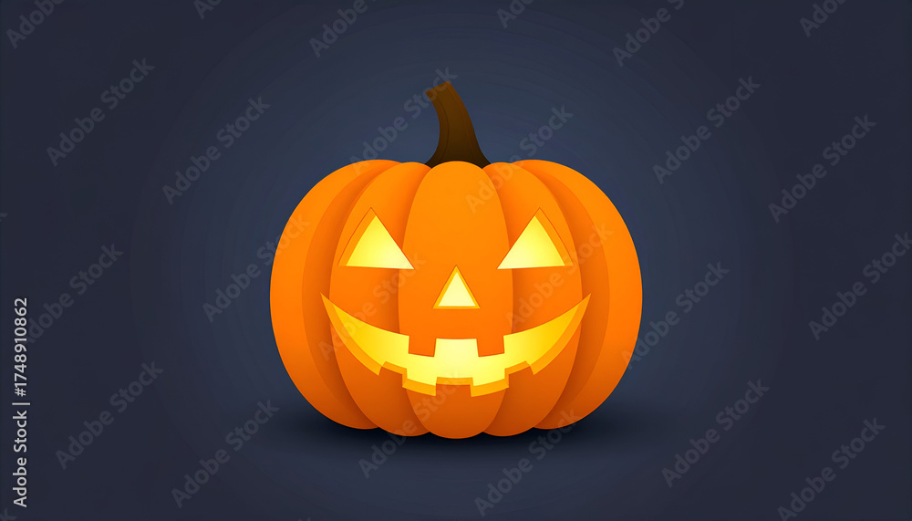Fototapeta premium Spooky Halloween Jack O Lantern Glowing With Light On Dark Background.