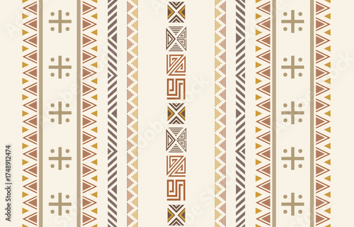 
Ethnic tribal african colorful beige vertical stripe background. Seamless tribal pattern, folk embroidery,  geometric ornament. Traditional design for fabric, textile, rug, paper, carpet
