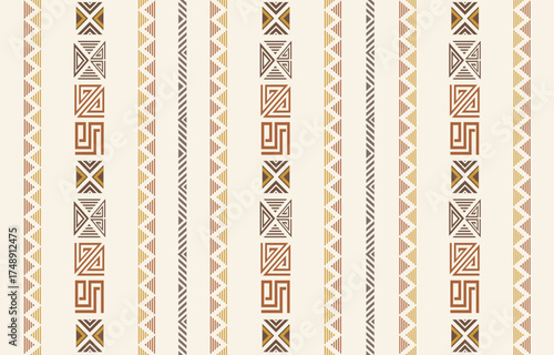 Ethnic tribal african colorful beige vertical stripe background. Seamless tribal pattern, folk embroidery,  geometric ornament. Traditional design for fabric, textile, rug, paper, carpet
