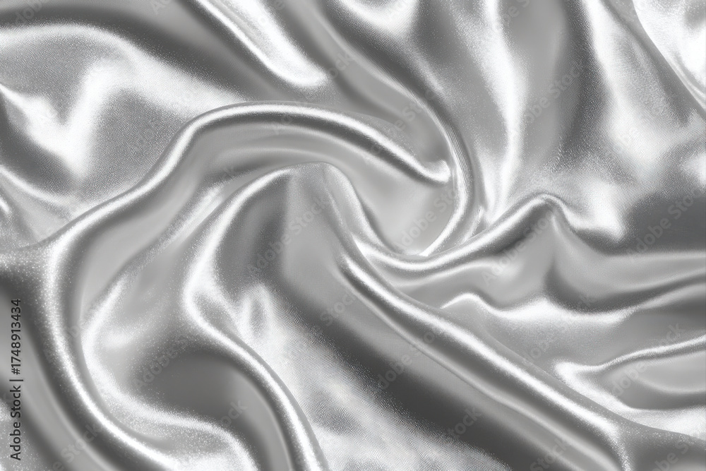 Fototapeta premium Crumpled silver foil with shimmering highlights on smooth white metallic background