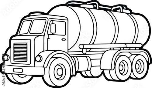 Classic Tanker Truck Line Art Illustration for Transportation and Fuel Delivery