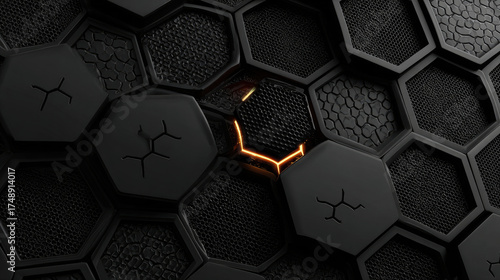 Dark Hexagon Grid with Glowing Accent: Tech, Future, and Abstract Design