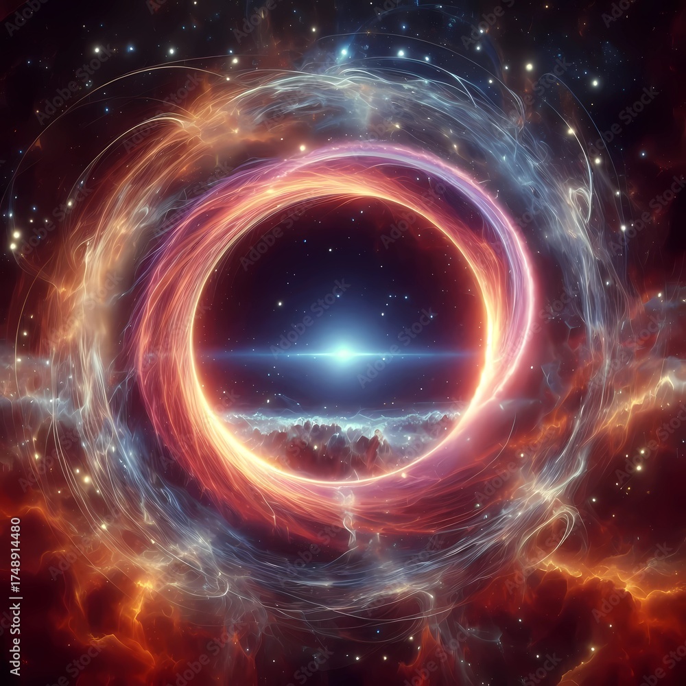 Obraz premium Cosmic Halo Energy Ring with Particle Spirals