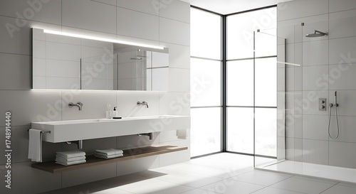 Wallpaper Mural Modern minimalist bathroom with double vanity and walk-in shower. Torontodigital.ca